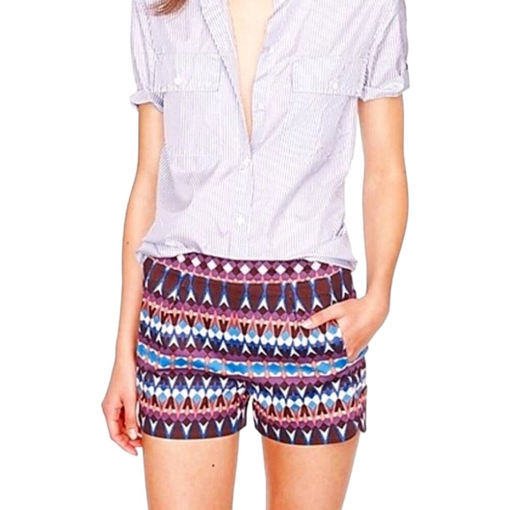 J. Crew Cotton Pique Resort Shorts Geometric Gemstone Purple Blue 6